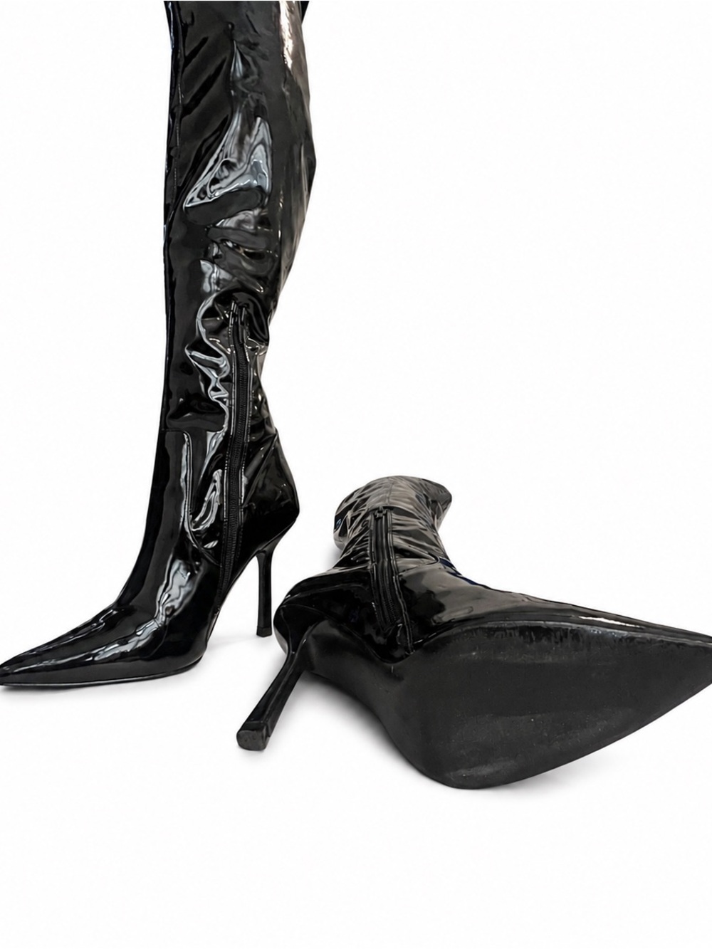 Sexy Black Patent Leather Thigh High Boots - Picture 4 of 8